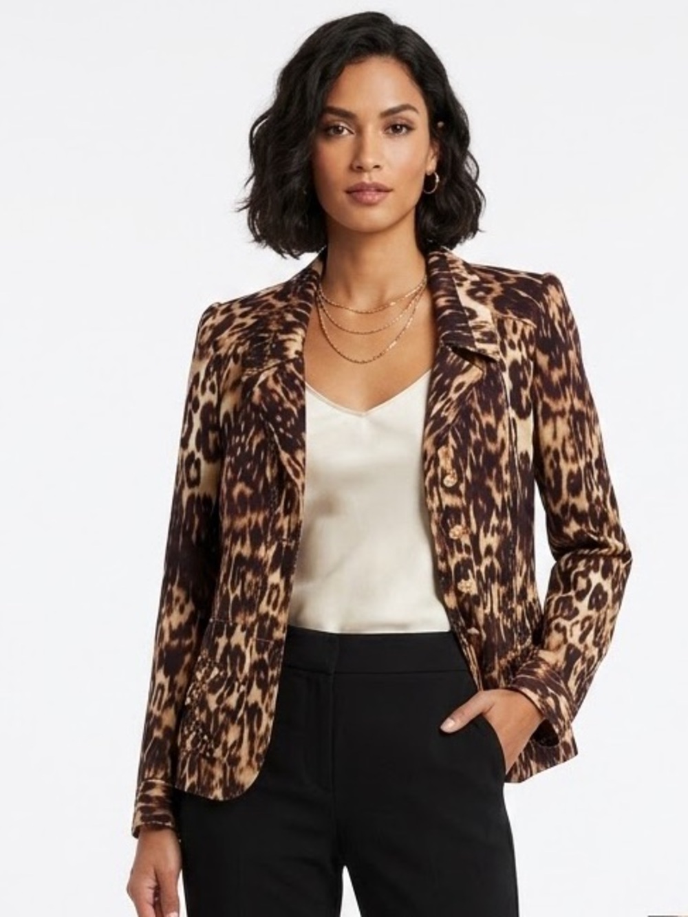 Elie Tahari Leopard Print Tailored Blazer in Brown and Black Silk Small